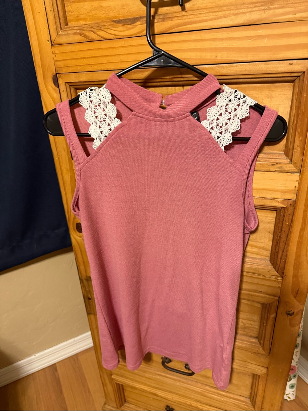 SHEIN Dusty Rose Mock Neck Tank with Lace Trim